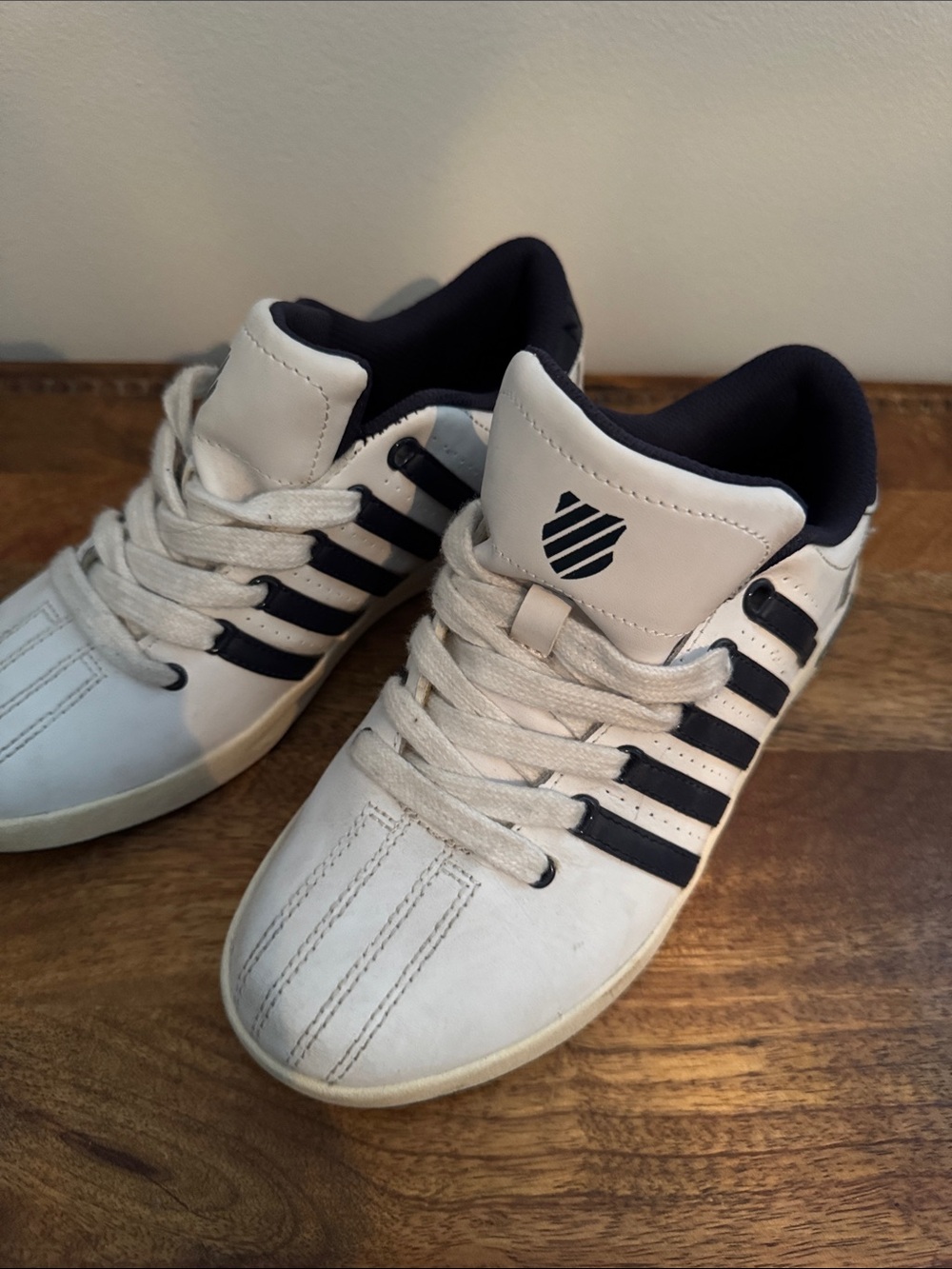 K-Swiss White and Navy Court-Inspired Sneakers